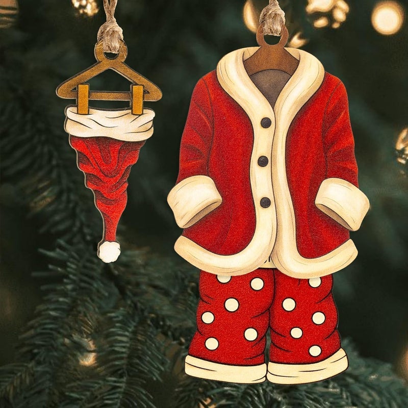 NELXI Funny Christmas Ornaments, Santa Ornaments for Christmas Tree, Secret Santa Gifts, Vintage 3-Piece Ornament Set, Wooden Hanger Outfit, Coat Pants Hat Trio, Holiday Decor, Gift Set for Besties 2025 - Image 4